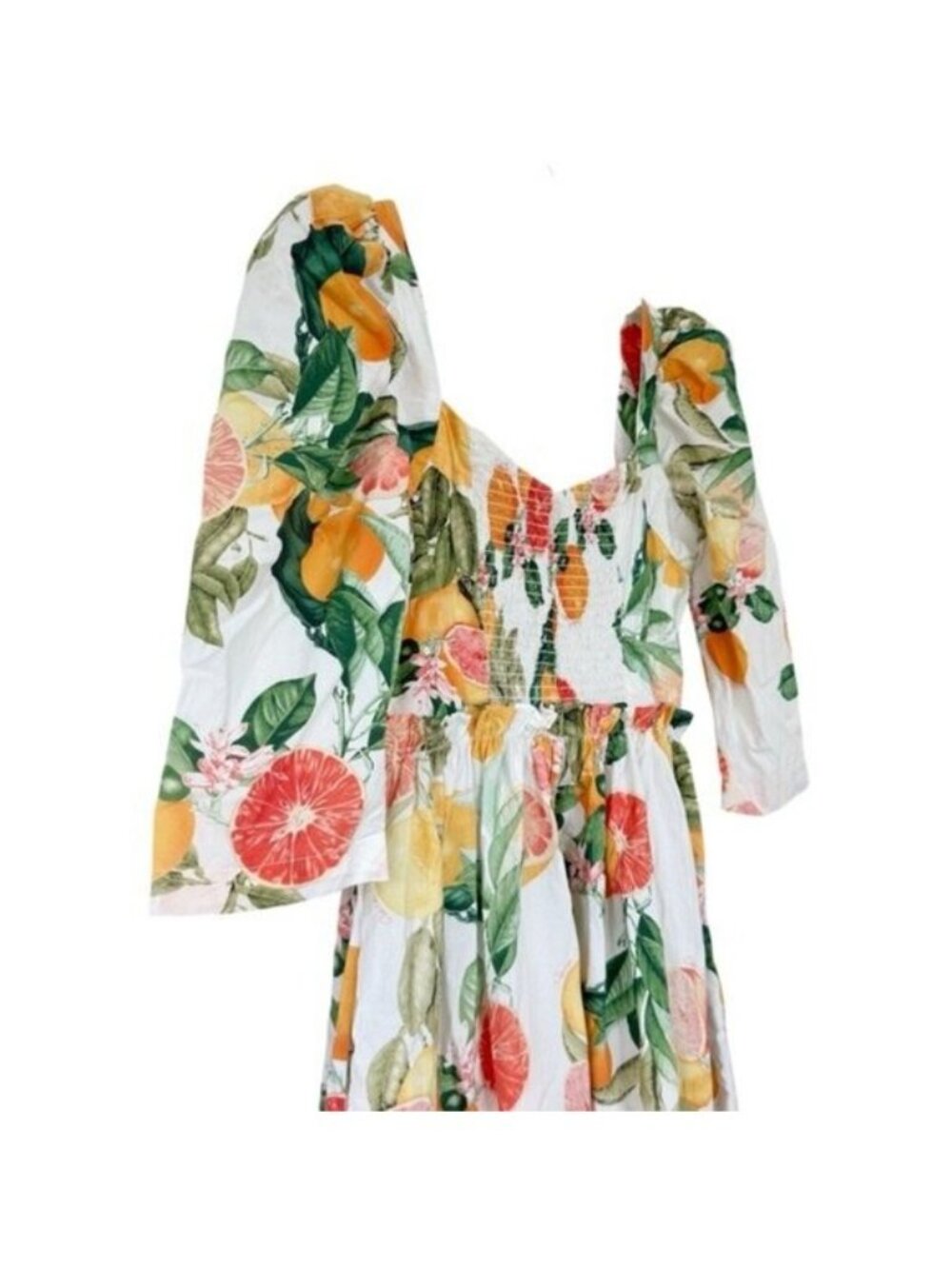 Cara Cara Blue Hill Citrus Fruit Print Cotton Tiered Maxi Dress Size 2 - Picture 10 of 13